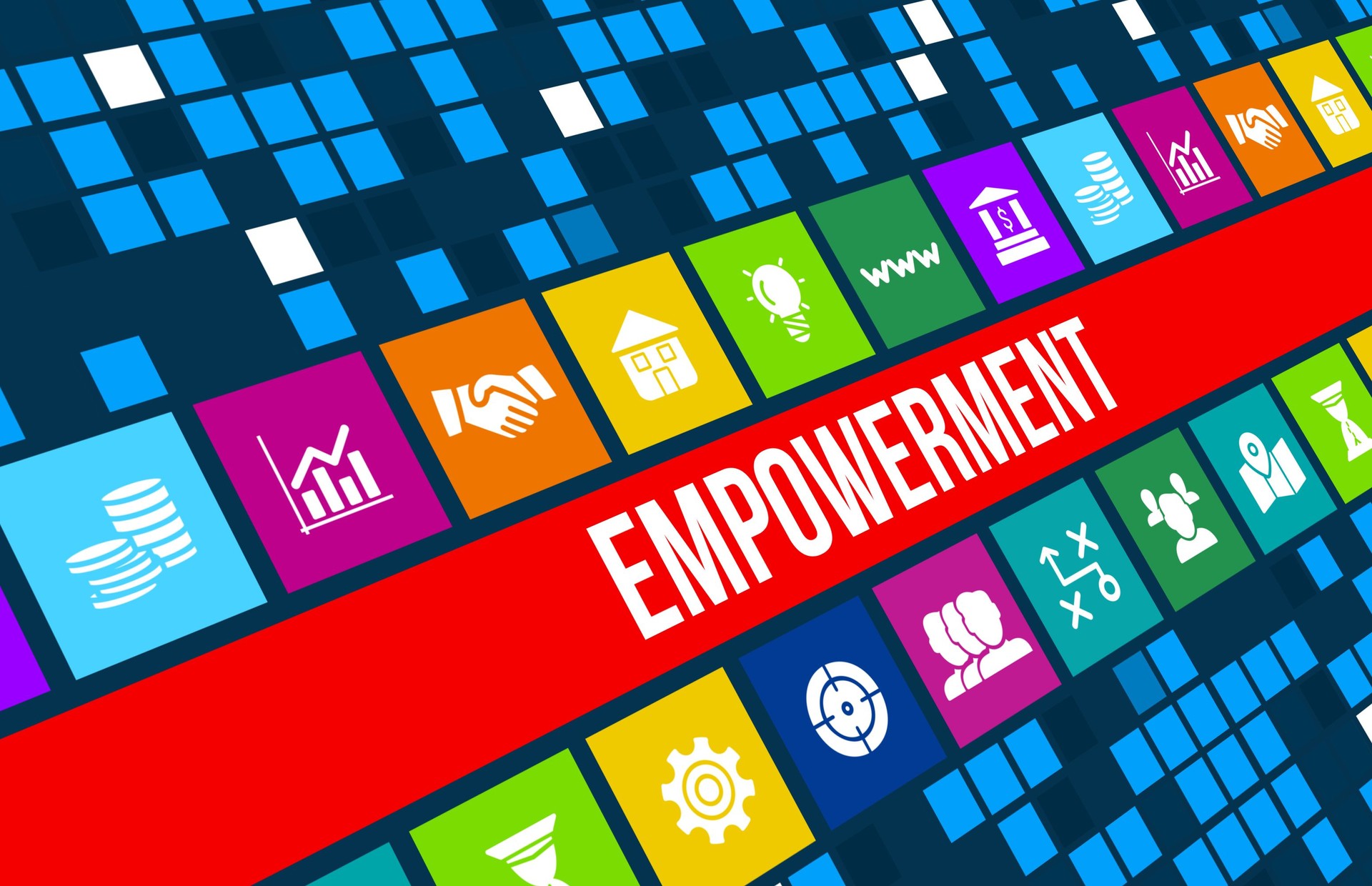 empowerment concept image with business icons and copyspace.